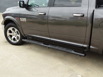 Oval Black Side Steps is a fixed side steps for assistance in entering vehicle. 5" rounded oval body shape with appropriately placed and spaced rubber grip.